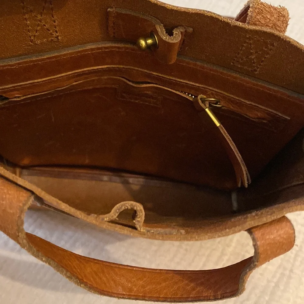 Madewell Monogrammed JB Tan Leather Tote Bag - Versatile Crossbody Strap